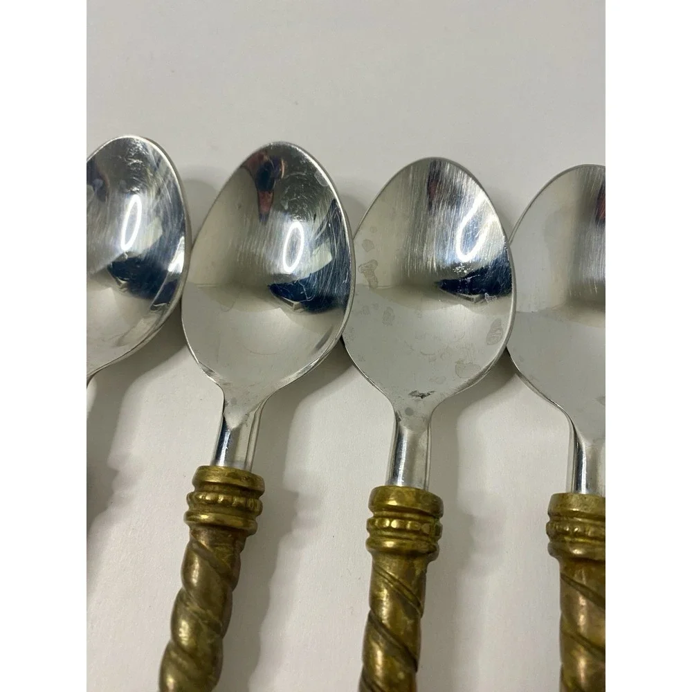 4 Gracious Goods Collection Acanthus Fleur de lis Stainless Teaspoons 7-3/8